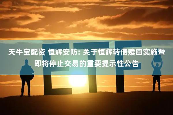天牛宝配资 恒辉安防: 关于恒辉转债赎回实施暨即将停止交易的重要提示性公告